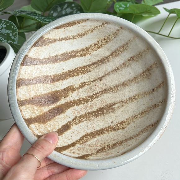 Handmade Striped Pottery Bowl Catchall Decor Vintage - Picture 14 of 16